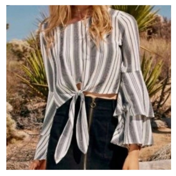 Altar'd State Tops - Altar’d State bell sleeve stripe blouse